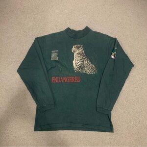 Vintage 90s Cheetah Acinonyx Endangered Long Sleeve Green T-Shirt Men’s Medium